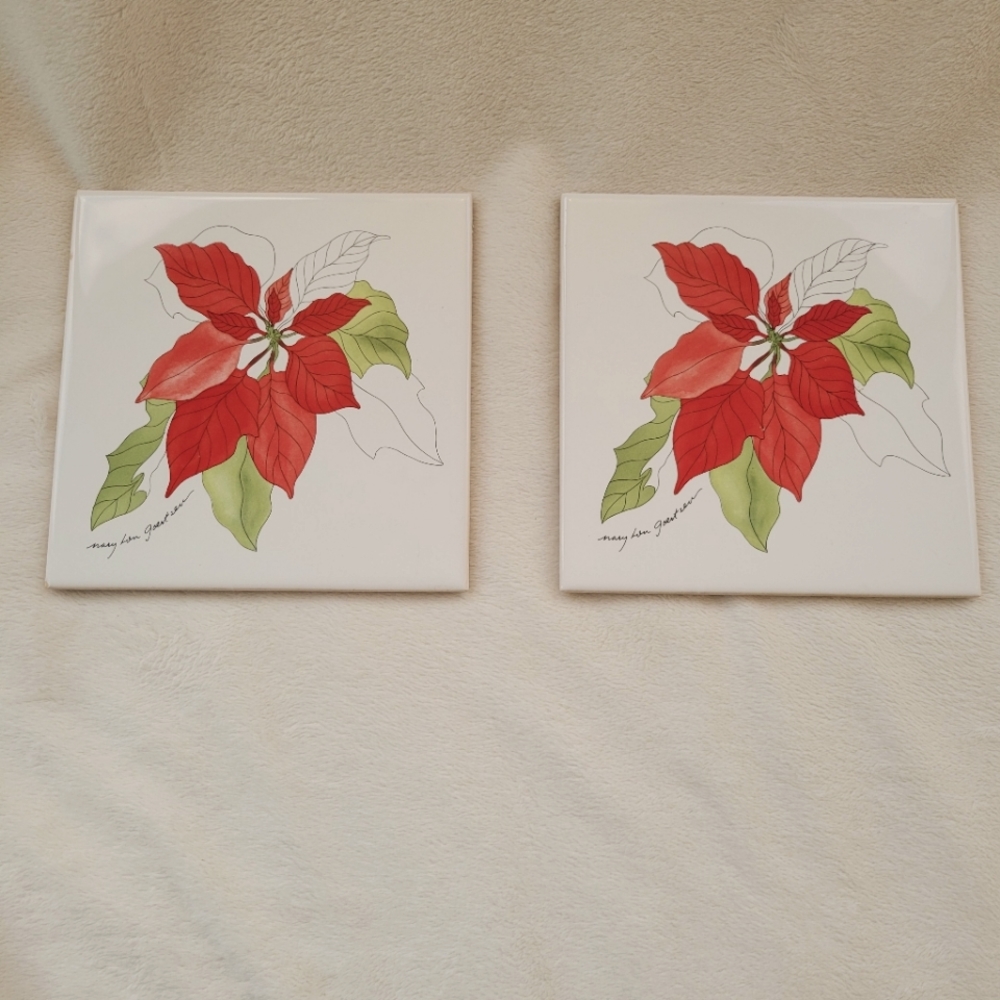 Block Poinsettia 2 Ceramic Tea Tile Trivets